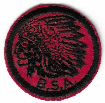 BSA MINT TWILL RED-BLACK PATROL MEDALLION PATCH GLUE GUM BACK INDIAN