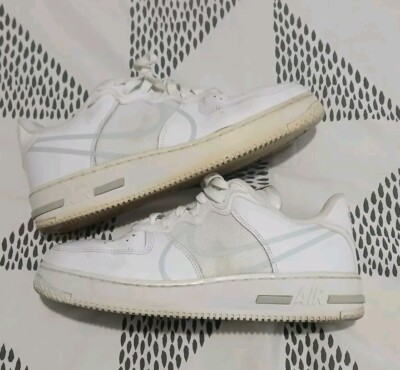 Nike Air Force 1 React Schuhe Herren Größe UK 8 Dreifach Weiß Leder Niedrig Turnschuhe