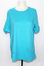 BLAIR S/S Tabbed Sleeve Knit Top, Size M, Turquoise, NEW!!