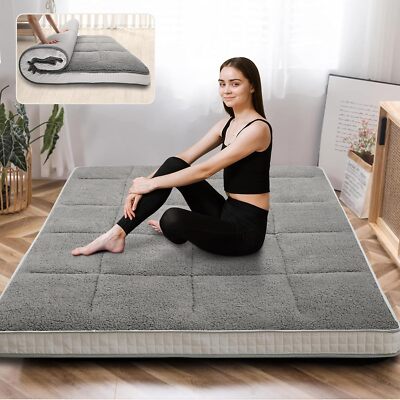MOPHOTO Japanese Mattress Futon Mattress Foldable Sherpa Fleece Mattress Topper
