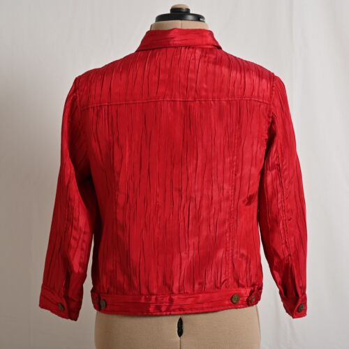 Ruby Rd. Women's Red Button Up Jacket Pleated Long Sleeve Collared ~ Size 8 - Picture 3 of 8