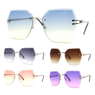 Womens Geometric Butterfly Rimless Oceanic Lens Chic Sunglasses