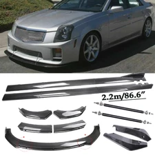 Carbon Fiber Front Bumper Lip Spoiler & Side Skirt Fit For Cadillac STS G+