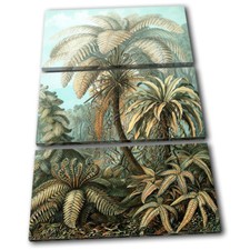Botanical Tropical Vintage Floral TREBLE CANVAS WALL ART Picture Print