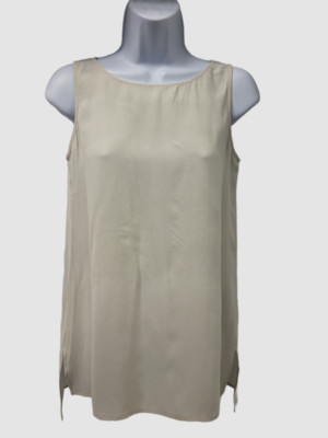 $218 Eileen Fisher Women's White Sleeveless Boat Neck Silk Crepe Top Size PP