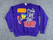 VTG 90s Looney Tunes Tweety Bird Sweatshirt Youth XL Women's Small Purple 1997