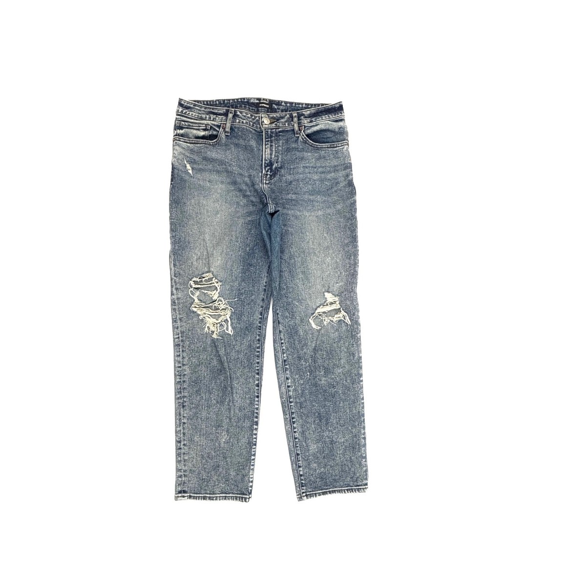 Express Boyfriend Mid Rise Distressed Women's size 10 Long Acid Wash Blue  Jeans