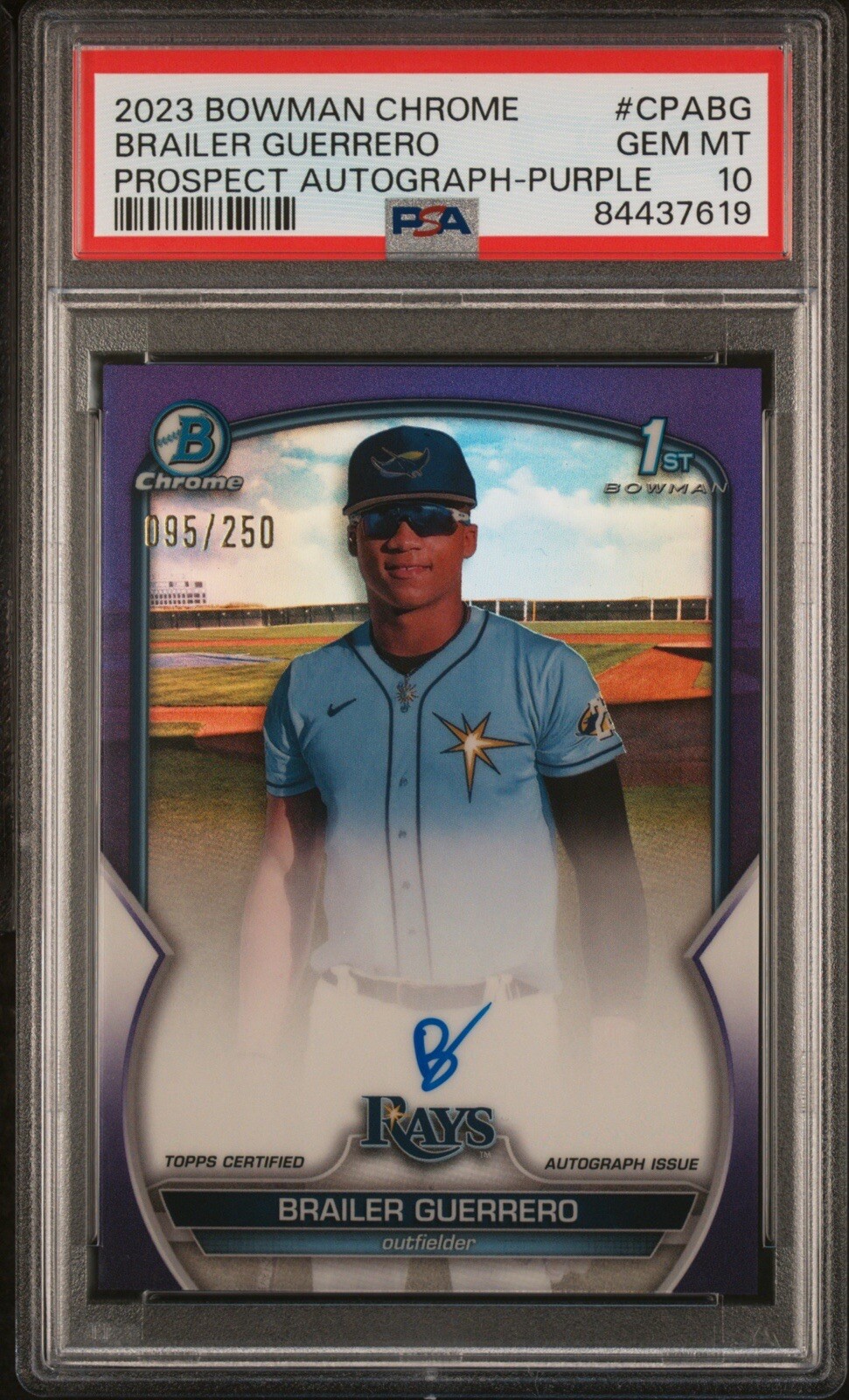 2023 Bowman Chrome Brailer Guerrero True Purple Refractor 1st Auto /250 PSA 10