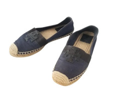 Tory Burch Blue  Black Espadrille Cotton Flats Size US 7