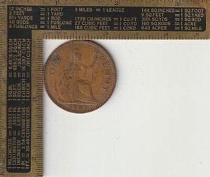 United Kingdom Qty 1 Coin 1965 UK England British predecimal one 1 penny copper