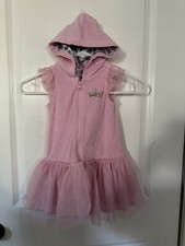 Disney Girls Princess Pink Swim Cover up Hooded Terrycloth Robe Tutu Size 2