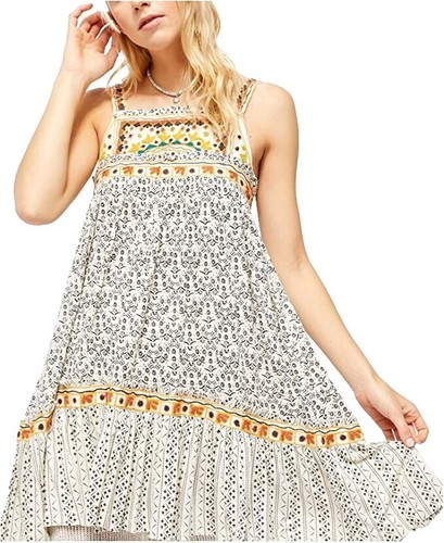 slim fit dress slacks Free People Santiago Embroidered Mini Dress Ivory L main image 0