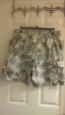 Islander Shorts, men's sz M, Hawaiian swim palm trees drawstring elastic NWT