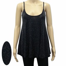 LADIES WOMENS LUREX GLITTER SPARKLY SEMI FITTED STRAPPY CAMI VEST PARTY TOP