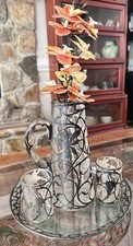 Art Noveau Art Deco Solid Sterling Overlay 4 Piece Jug, Platter and  Glass Set 