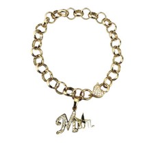 Gold Belcher Bracelet 8mm Mum Charm Bracelet With Heart Diamante Clasp 7.5" 