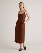 Quince 100% European Linen Scoop Neck Midi Dress Chocolate Basic Sleeved M