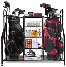 Golf Organizer for 2 Bags 5 Shelves, Adjustable Feet, 38x36x16