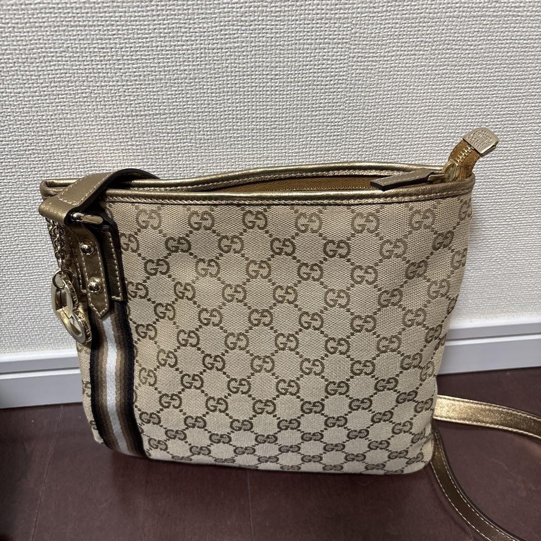 Gucci Beige GG Pattern Canvas Shoulder Bag Adjustable Strap Used