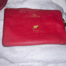 Coach Red Women&rsquo;s Wristlet Wallet w/ Zip, Rat Logo, Wrist Strap, Card Slots