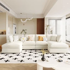 130" U-Shaped Sectional Sofa Chenille Fabric Modular Design for Living Room
