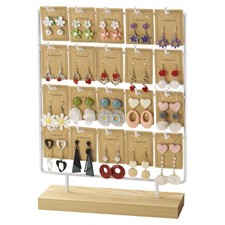 Earring Display Stand For Selling Wood Rack Tower Holder With Cards White 4 Tier
