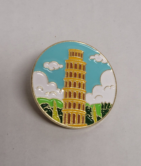 Leaning Tower of Pisa Italy Round Enamel Travel Souvenir Landscape Lapel Pin