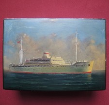 URSS 1953 SCATOLA LACCA nave "Russia" arte sovietica dipinto FEDOSKINO // Vedernikova