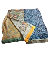 Long shawl blue gold zebra paisley