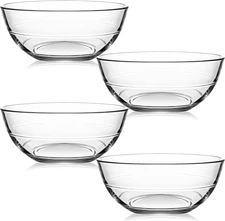 NUTRIIUPS 4 Pack Tempered Glass Prep Bowls, Clear Glass Bowl Set 6.6 Inch, Glass
