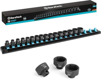 38 Drive Stubby Impact Socket Set, Low Profile Impact Sockets, 19-Piece, Metric,