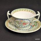 Copeland Late Spode Bouillon Soup Cup Set 1891-1906 Floral Paisley Chintz Green