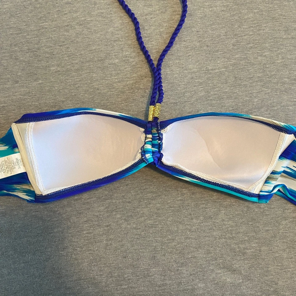 Lauren Ralph Lauren Women's Size 10 Blue White Striped Halter Tie Bikini Top - Image 3 of 4