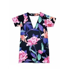 Missguided Black Floral Short Sleeve Scuba Shift Dress Size 6