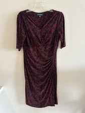 Lauren Ralph Lauren Women V-Neck Bodycon Polyester Dress Size 12