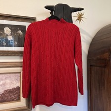 Vintage Karen Scott Petites M Women's Cable Knit Red Holiday Sweater 90 s Y2K