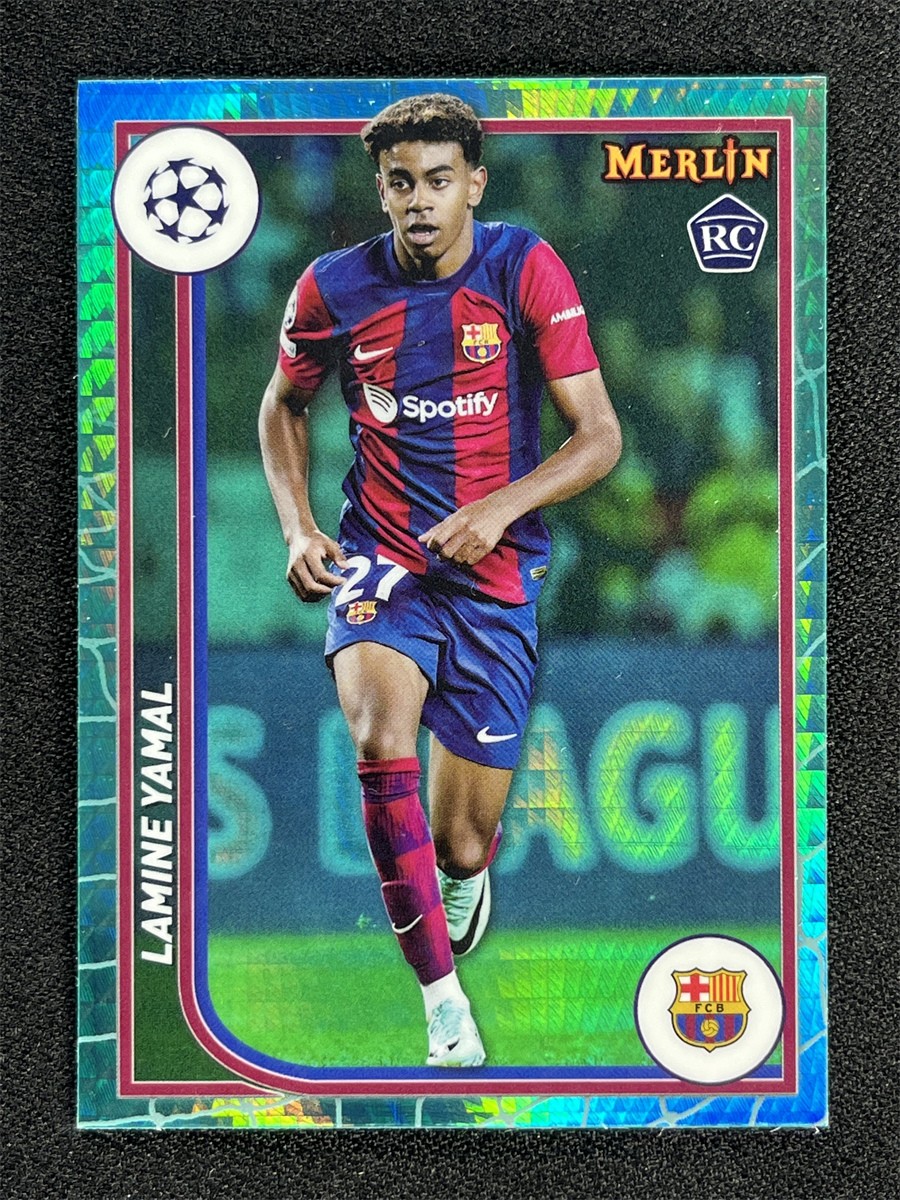 2023-24 Merlin Chrome UEFA Lamine Yamal #27 Aqua Hyper Refractor