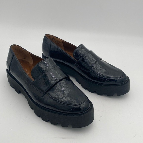 SAOLA Mocassino Franco Sarto Lug Sole Penny Nero Vernice Pelle Donna 8 5M slip on y2K