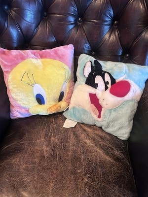 Pair Of 13  Warner Brothers 2000 Pillow Sylvester  & Tweety Plush Square Pillows