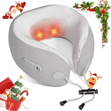 Electric Neck Massager,Portable Travel Pillow with Massage and Heat,Rechargeable