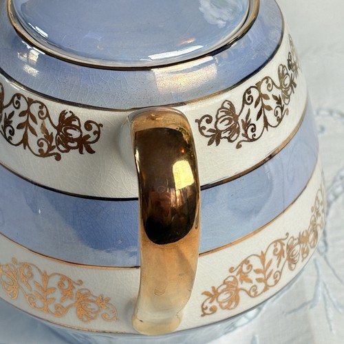 Vintage White Blue Gold Gibsons & Sons Teapot England Tea Pot Beehive Shape - Picture 4 of 11