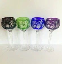 AJKA Crystal Cut t Clear Marsala Wine Glasses Burgundy Emerald Sapphire Amethyst