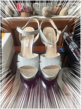 Nina Womens Metallic Leather Glitter Strappy Stiletto Sandals Silver Size 7M