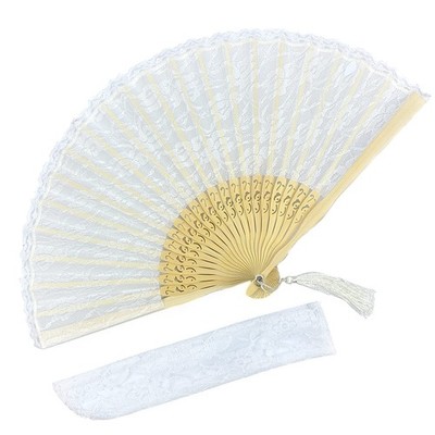 Eastern Wind weiße Spitze Handfächer, Hochzeitsfächer, japanisch 8,3 Zoll, weiß 