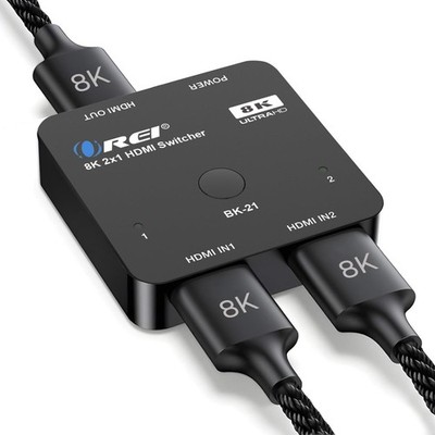 OREI 8K 2x1 HDMI Switch 4K @ 120Hz, Auto HDMI Selector 48Gbps High Resolution