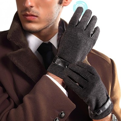Herringbone Tweed Gloves for Men Touchscreen Winter Warm Lined Driving Black Bro