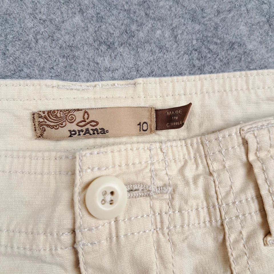 Pantalones Cortos Prana Cargo Mujer 10 Beige Carga Bermudas Algodón Orgánico Senderismo 13" Entrepierna Foto 2 de 4