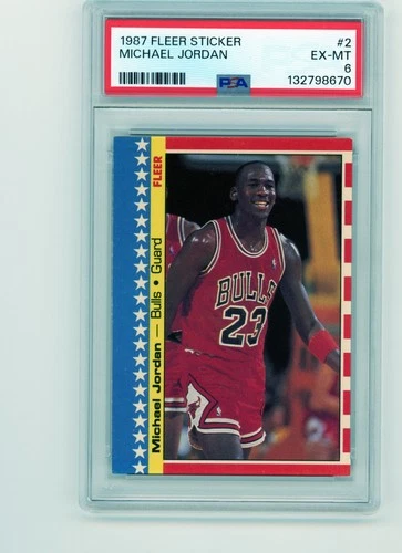 1987 Fleer Sticker #2 Michael Jordan PSA 6 EX-MT Bulls HOF 2nd Yr Card