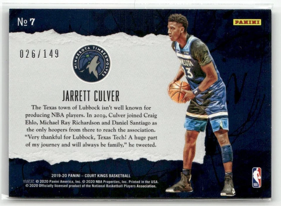 2019-20 Court Kings #7 Jarrett Culver First Steps Ruby #/149 TIMBERWOLVES RC - Image 2 of 2