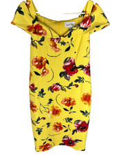 Joseph Ribkoff Sheath Dress Yellow Floral Womens Size 8 Sweetheart Neckline NEW